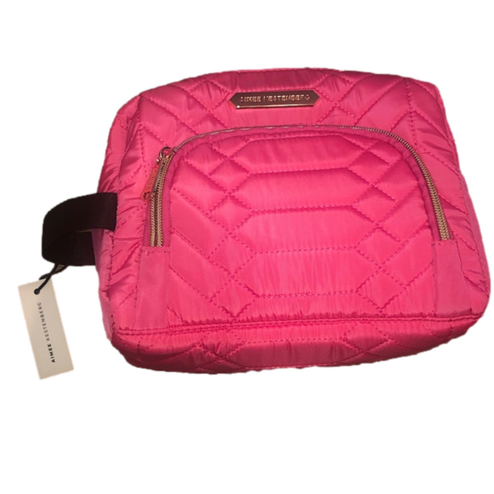 Aimee Kestenberg Isabella Large Zip Bright Pink Scene Stealer Quilted Makeup Bag